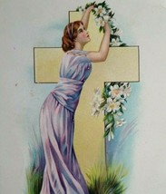 Easter Postcard Tucks Victorian Lady With Lily Flowers By Cross Germany Vintage - £9.32 GBP