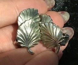 Vintage Silver Tone Leaf Clip On Huggie Earings Vintage - $14.96