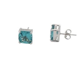 Sterling Silver Princes Cut Aquamarine Zirconia Earring - £31.17 GBP
