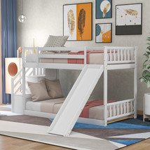 Twin over Twin Bunk Bed with Convertible Slide and Stairway, White  - £441.36 GBP