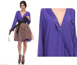 New Tov Holy &quot;Vavoom&quot; Purple V Neck Wrap Blouse w/ Vented Sleeves MSRP $76 - £45.86 GBP