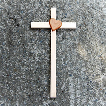 Simple Wooden Wall Cross with Heart,Religious Catholic Christian Gifts, Church S - £23.41 GBP