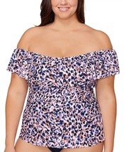 Tankini Swim Top Pink Multicolor Plus Size 16W ISLAND ESCAPE $44 - NWT - £7.20 GBP