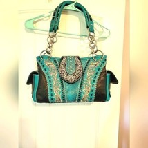 Montana West PU Leather Embroider Turquoise Rhinestone Conceal Carry Purse - £43.28 GBP