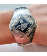 VINTAGE  1953th.MIDLE EASTERN STERLING SILVER NIELLO SAILBOAT WIDE CUFF ... - $3,050.15 MXN