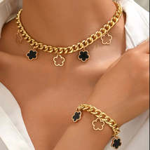 2 Piece Chain Clover Charms Necklace and Bracelet Jewelry Set - $15.74