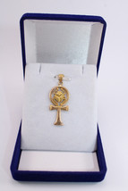 Egiziano Ankh Croce Chiave Della Vita + Scarabeo Pendente In Oro Giallo 18K 4 Gr - £424.32 GBP