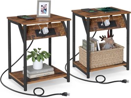 Vasagle End Table With Charging Station, Set Of 2, Small Side Tables For... - $64.94
