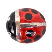 Vintage Enamel &amp; Rhinestone Ladybug Brooch Pin Pendant Signed MJ, Silvertone - £22.83 GBP