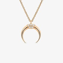 0.10CT Redondo Lab-Created Moissanita 14K Oro Rosa Chapado Crescent Luna Collar - £154.06 GBP
