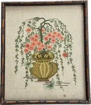 Vintage Framed Crewel Weeping Cherry Blossom Tree Butterflies Bamboo Fra... - $98.95