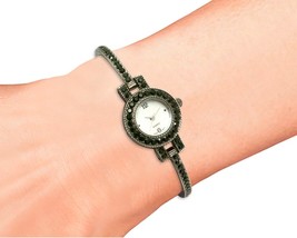 VINTAGE BLACK CUBIC ZIRCONIA ART DECO WOMEN WATCH JAPAN STAINLESS STEEL ... - $8.90