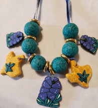 Used Handmade Polymer Clay Millefiori Texas and Bluebonnet Necklace - £7.95 GBP