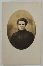 Victorian Woman Dark Dress High Lace Collar RPPC c1910 Postcard S7 - £6.22 GBP