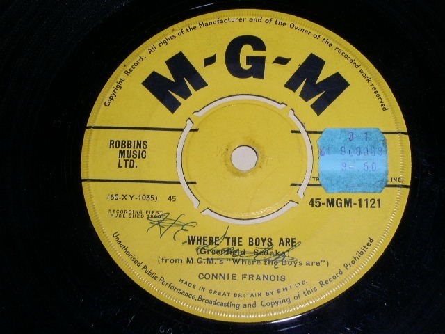Connie Francis Where The Boys Are Baby Roo UK Import 45 Rpm Record MGM 1... - $14.99