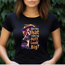 Funny Halloween Cartoon Witch T-Shirt, &quot;Does This Hat Make My Butt Look ... - £13.07 GBP