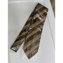 Zippo Mens Striped Necktie Brown Yellow White Polyester Vintage - $25.00