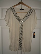 Apt. 9 Sparkle Size Large Embellished Front T Sleeve Top In Birch (NWT) - £13.38 GBP