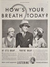 1933 Print Ad Listerine Mouthwash Ends Halitosis 2 Ladies &amp; Man Talking - £13.84 GBP