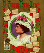 Vtg Postcard 1910 A Happy New Year Artist Signed Edwardian Woman Calendars UNP - £7.08 GBP