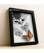Real Monarch Butterfly &amp; Curious Kitten Framed Shadowbox Nature Wall Art... - $101.86 CAD