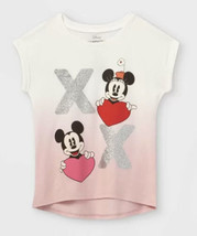 Girls&#39; Disney S/S Mickey Minnie Mouse Heart XOXO Graphic T-Shirt XL (14/16) NWT - £9.48 GBP