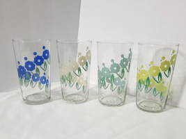 Vtg Spiral Floral Libbey Set 4 Tumblers Drinking Glasses Aqua Blue Yello... - $26.23