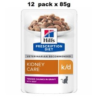 Hills Prescription Diet Cat K/D Kidney Care with beef 12 x 85g - $64.99