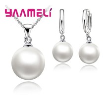 Sets 925 sterling silver pearl necklace hoop earrings fashion jewellery set accessories thumb200