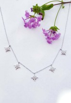 Tiny Starburst Necklace Dainty layering silver Star Station Celestial Necklace C - £31.96 GBP