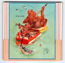 Monkey Fly Fishing I&#39;ve Got A Bite Fantasy Trade Card Artist Lawson Wood... - $33.25