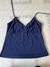 Lands&#39; End Sz 14 Halter Tankini Top Solid Navy Blue Unlined Wireless Sup... - $26.93