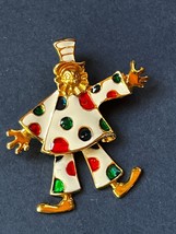 White Enamel w Red Green &amp; Blue Polka Dots Goldtone Reticulated Clown Pin Brooch - £10.31 GBP