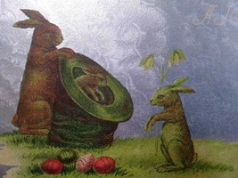 Easter Postcard Vintage Fantasy Rabbits Bunny Inside Magicians Hat Silver Linen - £13.00 GBP