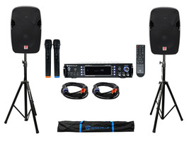 DJ Package w/ (2) 12&quot; 1200 Watt Speakers+Bluetooth Amplifier+Stands+Cabl... - $879.02