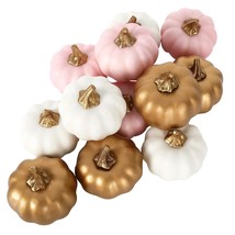 12Pcs Artificial Pumpkins Mini White Pink Gold Fake Foam Pumpkins Faux Harvest P - £30.55 GBP