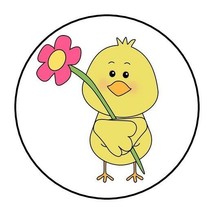 30 Cute Baby Chick with Flower Envelope Seals Labels Stickers 1.5&quot; Round easter - £5.95 GBP