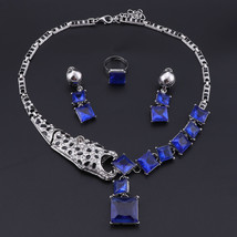 Luxury GolBlue Crystal Leopard Statement Necklace Earring Ring For Women Party W - £16.46 GBP