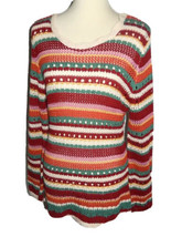 NEW Krazy Kat Women&#39;s Medium Crochet Sweater Tunic Top Stripes Open Weave - £27.35 GBP