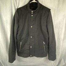 Banana Republic Mens L Tall Coat Black Polyester/Wool Button &amp; Zip - $66.30