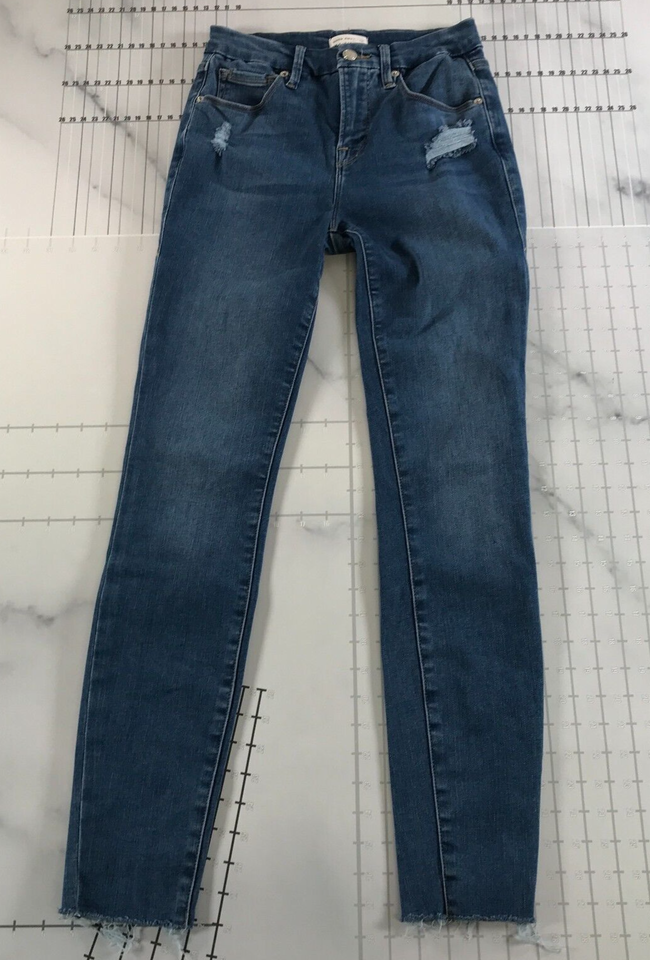 Good American Jeans Womens 2x26 Blue Skinny Distressed Cut Off Hemlines - $39.59