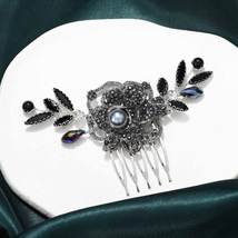 Casdre Black Wedding Hair Comb Silver Rhinestone Bridal Hair Piece Cryst... - $26.96