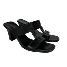 Paul Green Sandals 6.5 Block Heel Black Leather Open Toe Slip On Shoes Handmade - £47.44 GBP