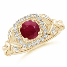 ANGARA Nature Inspired Ruby Halo Ring with Leaf Motifs for Women in 14K Gold - £1,248.51 GBP