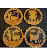 HANDMADE PERUVIAN LEATHER BEVERAGE COASTER SET 4 Decorative Leather Disks - $24.74