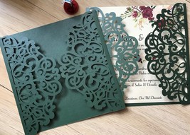 50pcs blackish green laser cut invitation card,laser cut wedding invitat... - £38.94 GBP