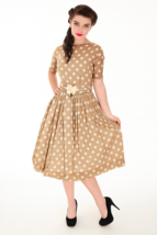 VTG 50s Taupe Polka Dot Sheer Cotton Dress COTTAGECORE MAD MEN Garden Pa... - $193.05