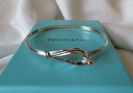 Tiffany &amp; Co. 18k Gold &amp; Sterling Silver Ridged Loop &amp; Eye Bangle Bracelet B &amp; P - £175.85 GBP