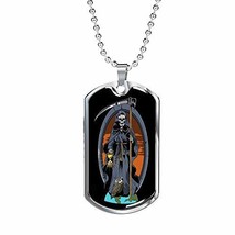 Express Your Love Gifts Santa Muerte Saint of Holy Death Necklace Engraved Stain - £45.88 GBP