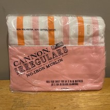 Vintage Cannon Muslin Pink Orange Stripes Full Flat Sheet Irregular Cott... - $24.74